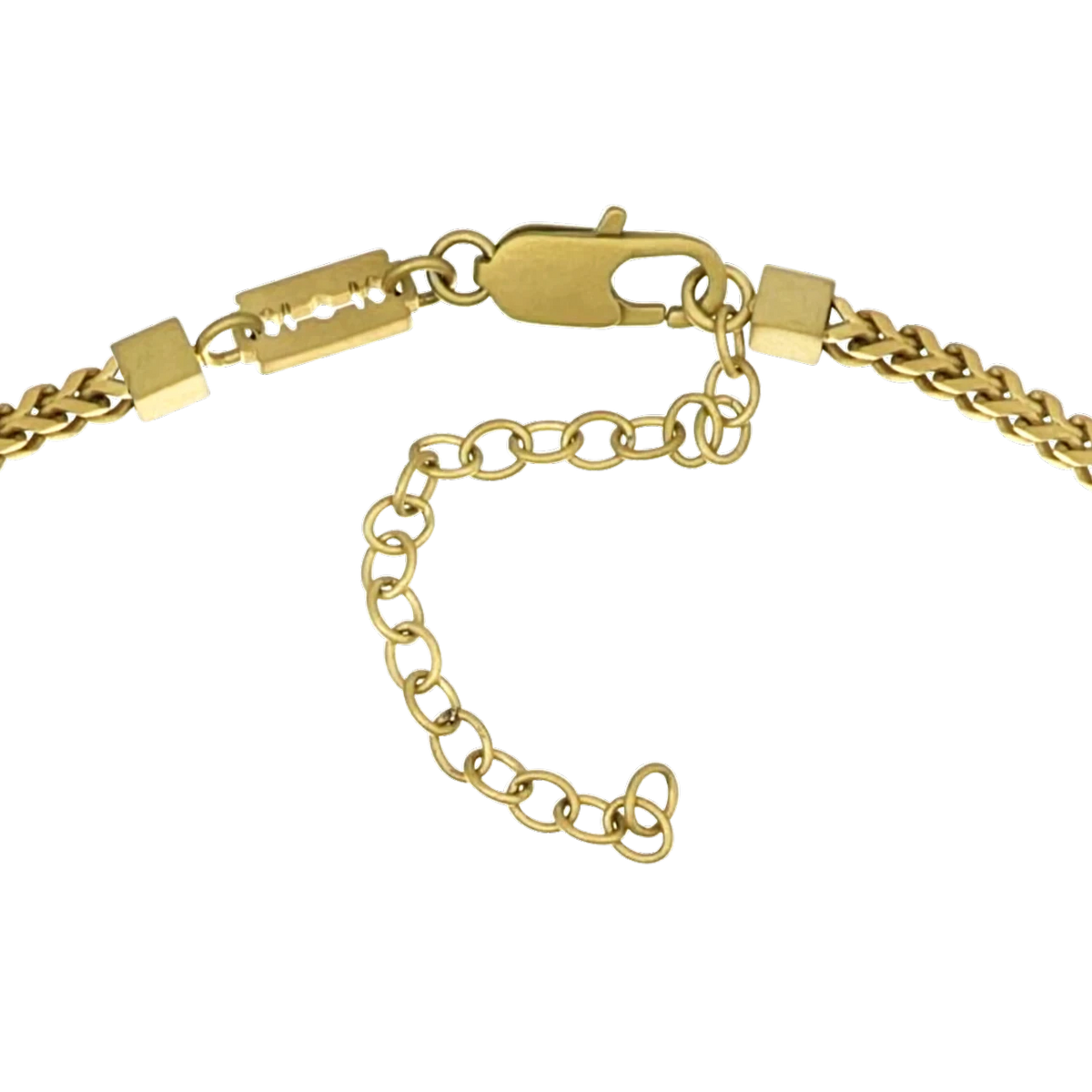 Bruttall CORE gold-plated chain necklace featuring matte gold links and faceted black Swarovski crystals.