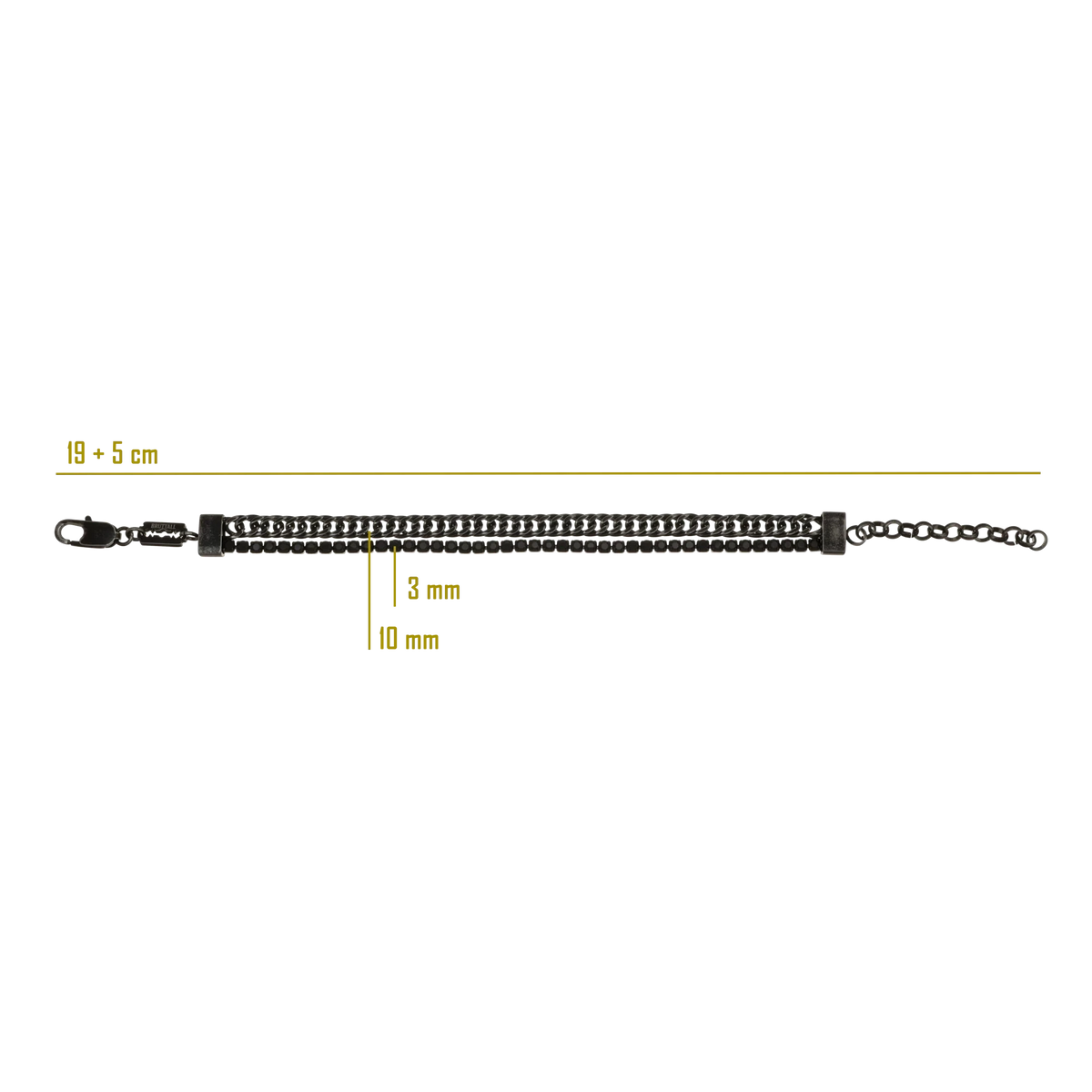 Bruttall GATE bracelet in antique black featuring parallel lines and Swarovski crystals with a lobster clasp