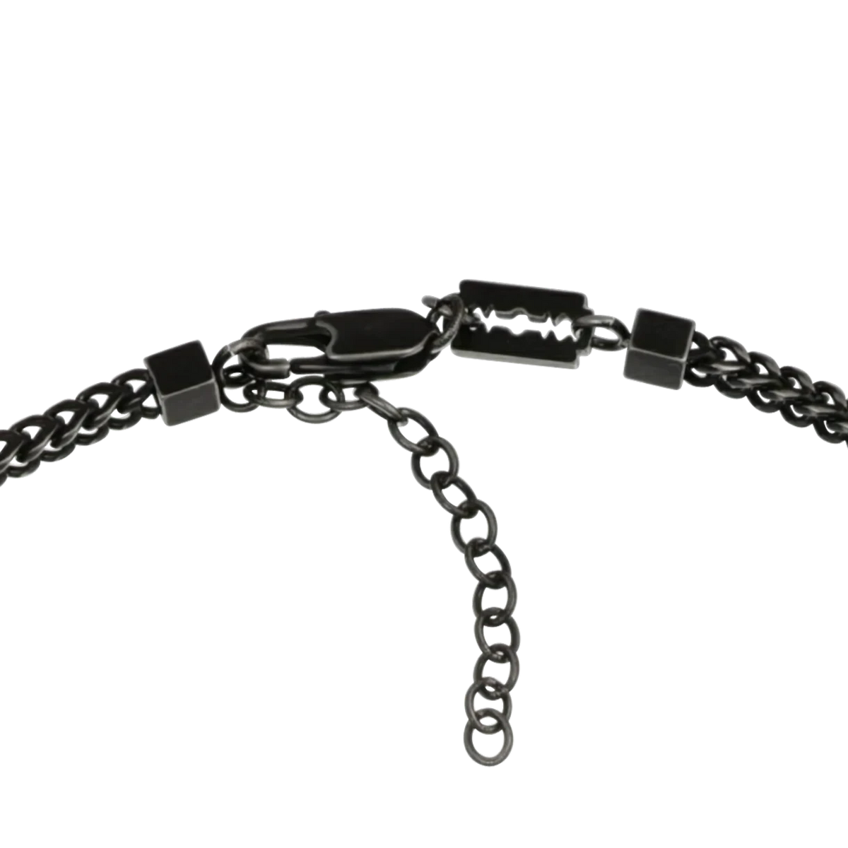 Bruttall CORE necklace featuring antique black chain links and faceted black Swarovski crystals.
