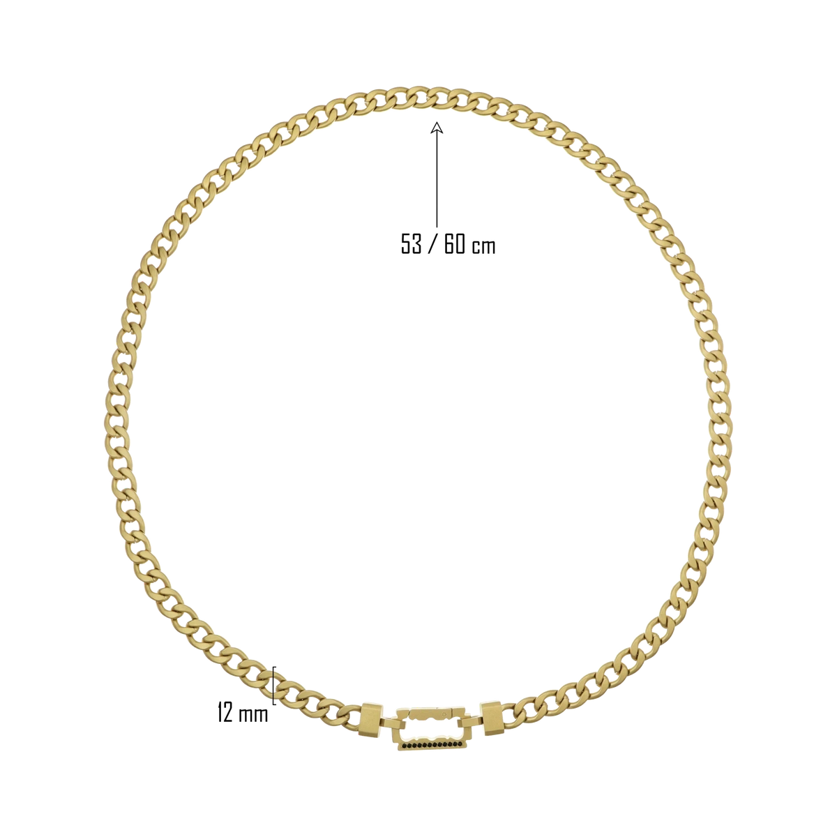 Bruttall AXIS gold-plated chain with 12mm links, razor-blade clasp, and black Swarovski Zirconia accents.