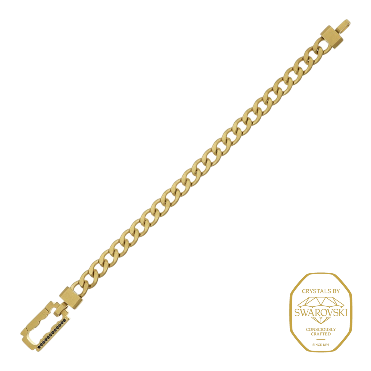 Bruttall AXIS men's bracelet in matte gold with a chunky chain link design and Swarovski Zirconia accents.