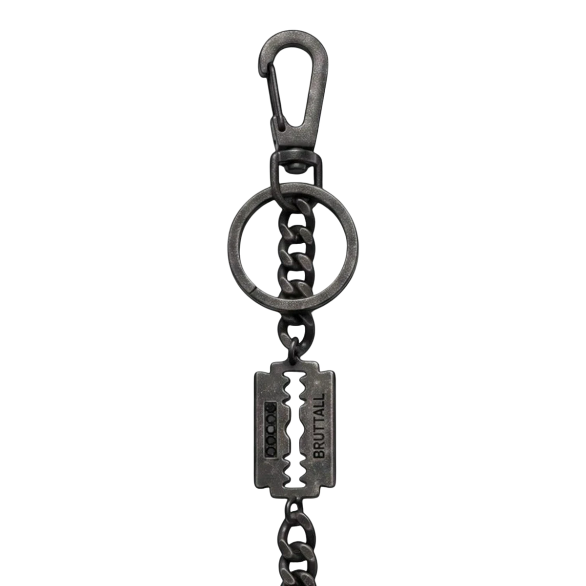 Bruttall AXIS Wallet Chain in antikem Schwarz mit markantem Rasierklingen-Anhänger und Swarovski Zirconia Details