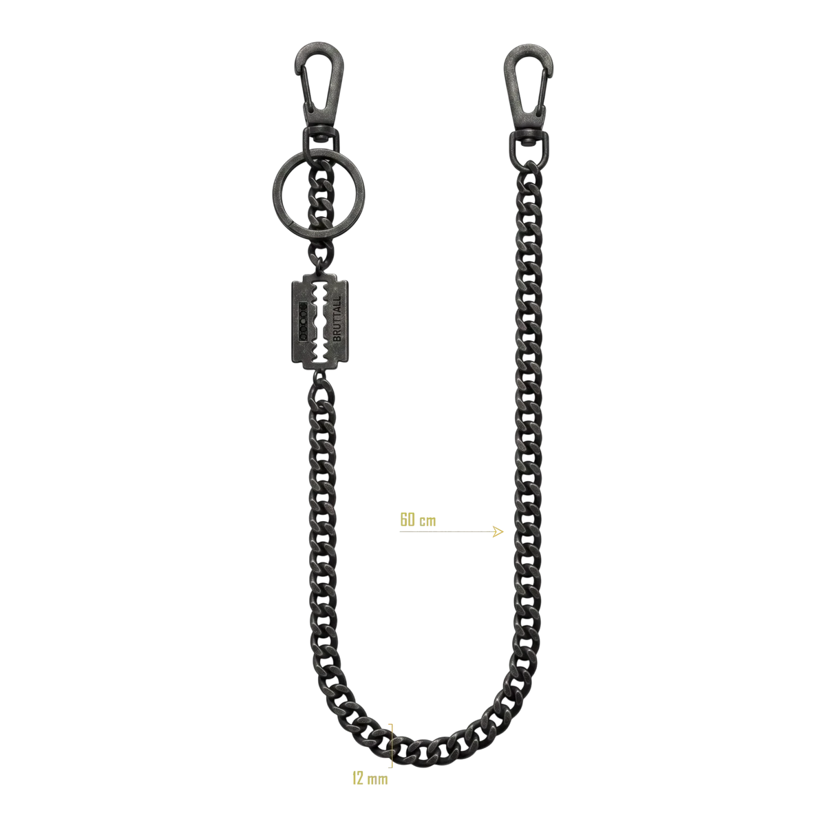 Bruttall AXIS Wallet Chain in antikem Schwarz mit Rasierklingen-Anhänger und Swarovski Zirconia, 60 cm Länge