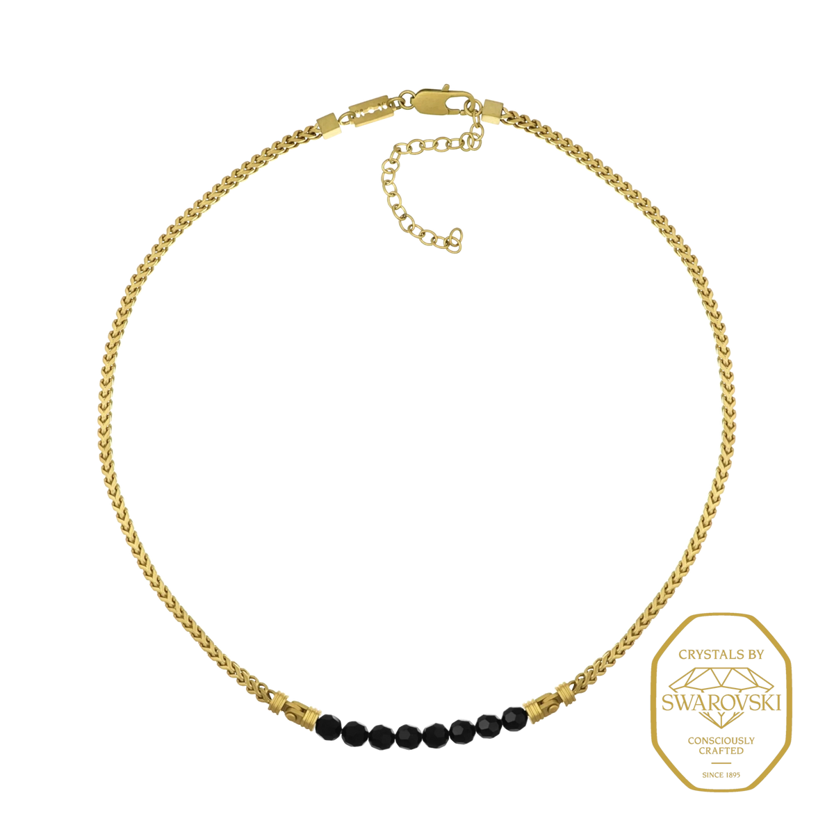 Bruttall CORE necklace featuring a matte gold chain with faceted black Swarovski crystals for men
