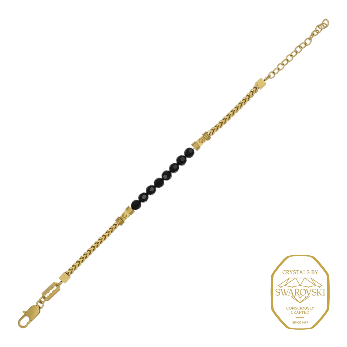 Bruttall CORE gold plated bracelet featuring a chain design with a row of faceted black Swarovski crystals