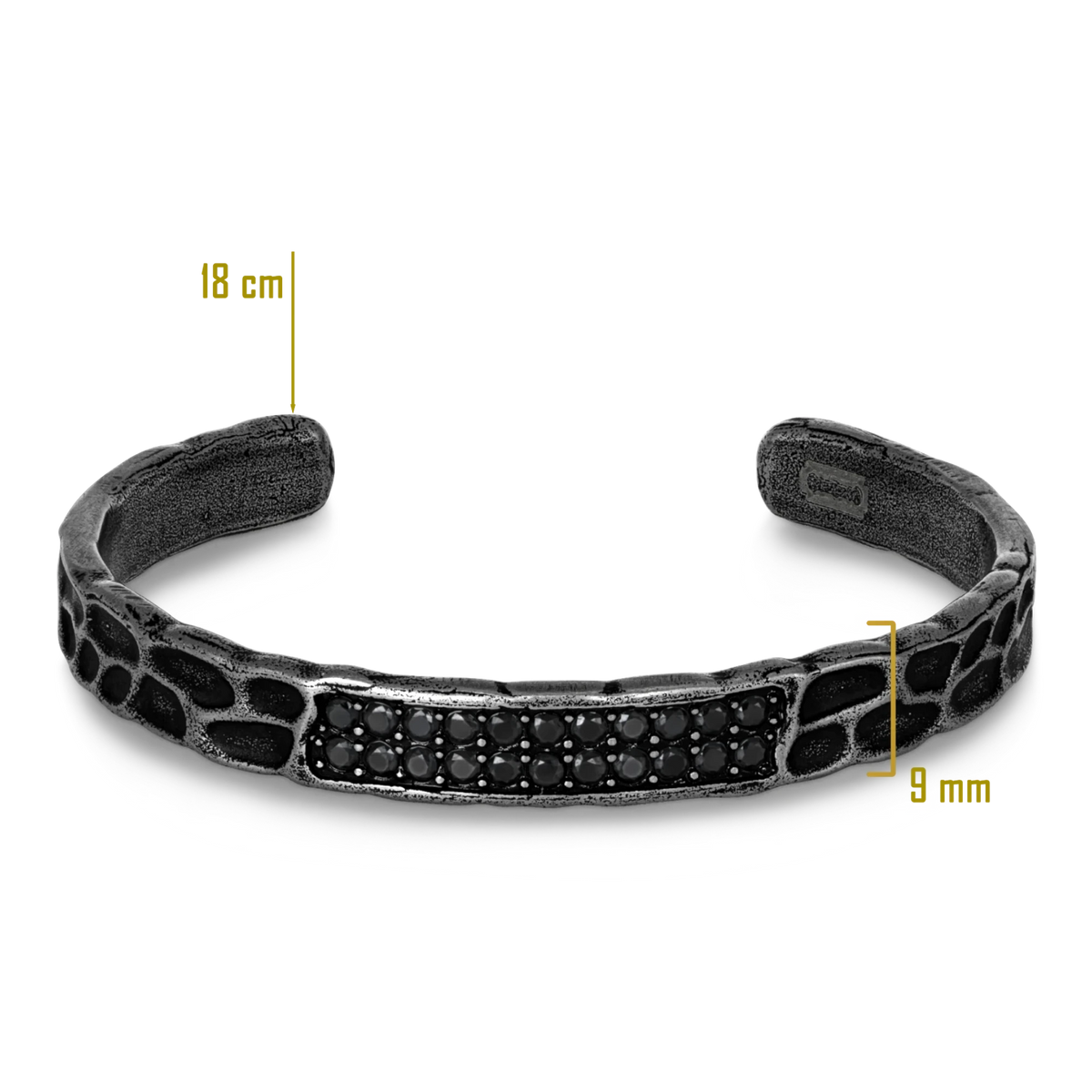 Bruttall RAW cuff bracelet in antique black with a textured concrete-inspired finish and black Swarovski Zirconia