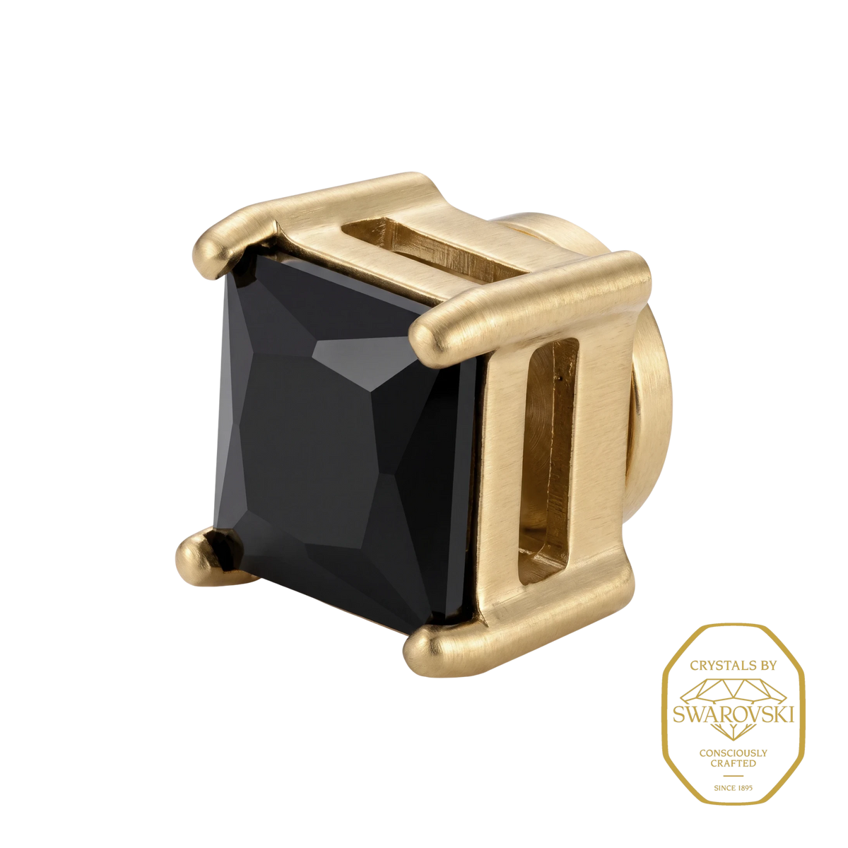 Bruttall square magnetic earring in matte gold with a black square-cut Swarovski Zirconia stone