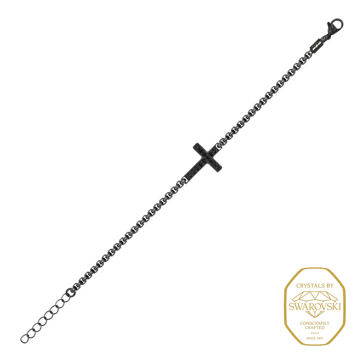 Bruttall TOWER cross bracelet in antique black with Swarovski Zirconia crystals on a delicate chain