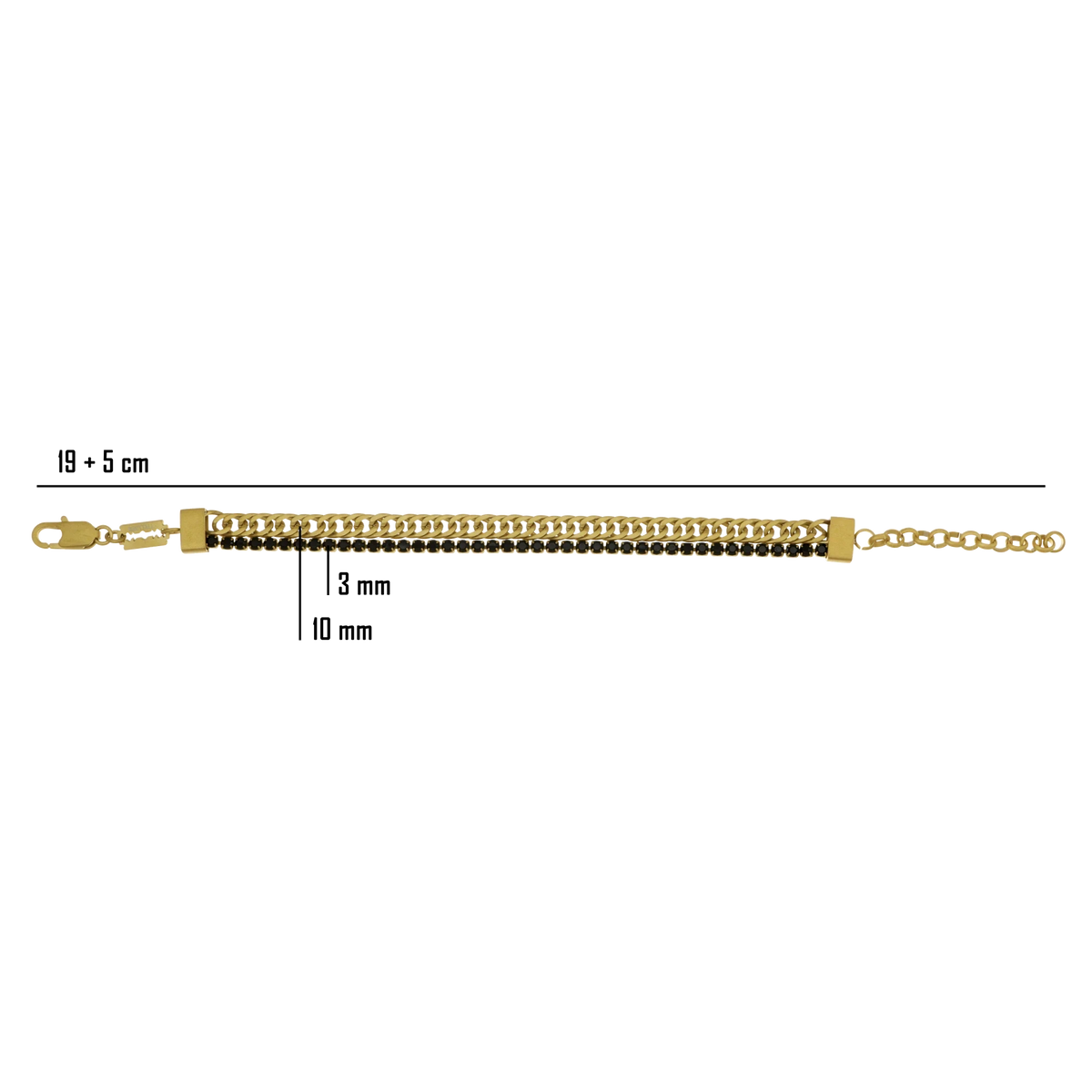 Bruttall GATE bracelet featuring a gold-plated chain paired with a row of black Swarovski crystals