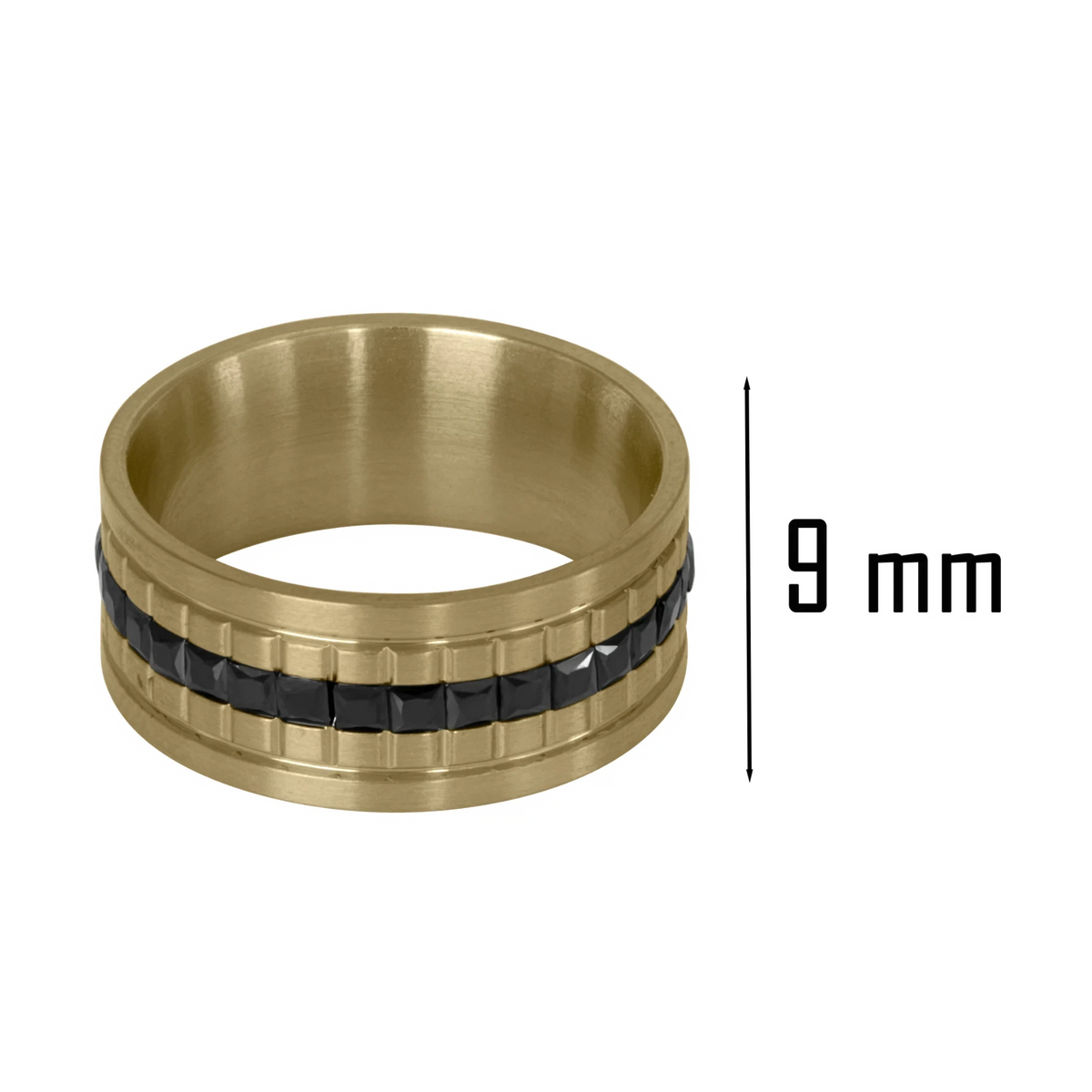 Bruttall GATE ring in matte gold featuring a central band of black Swarovski crystals with a structural design.
