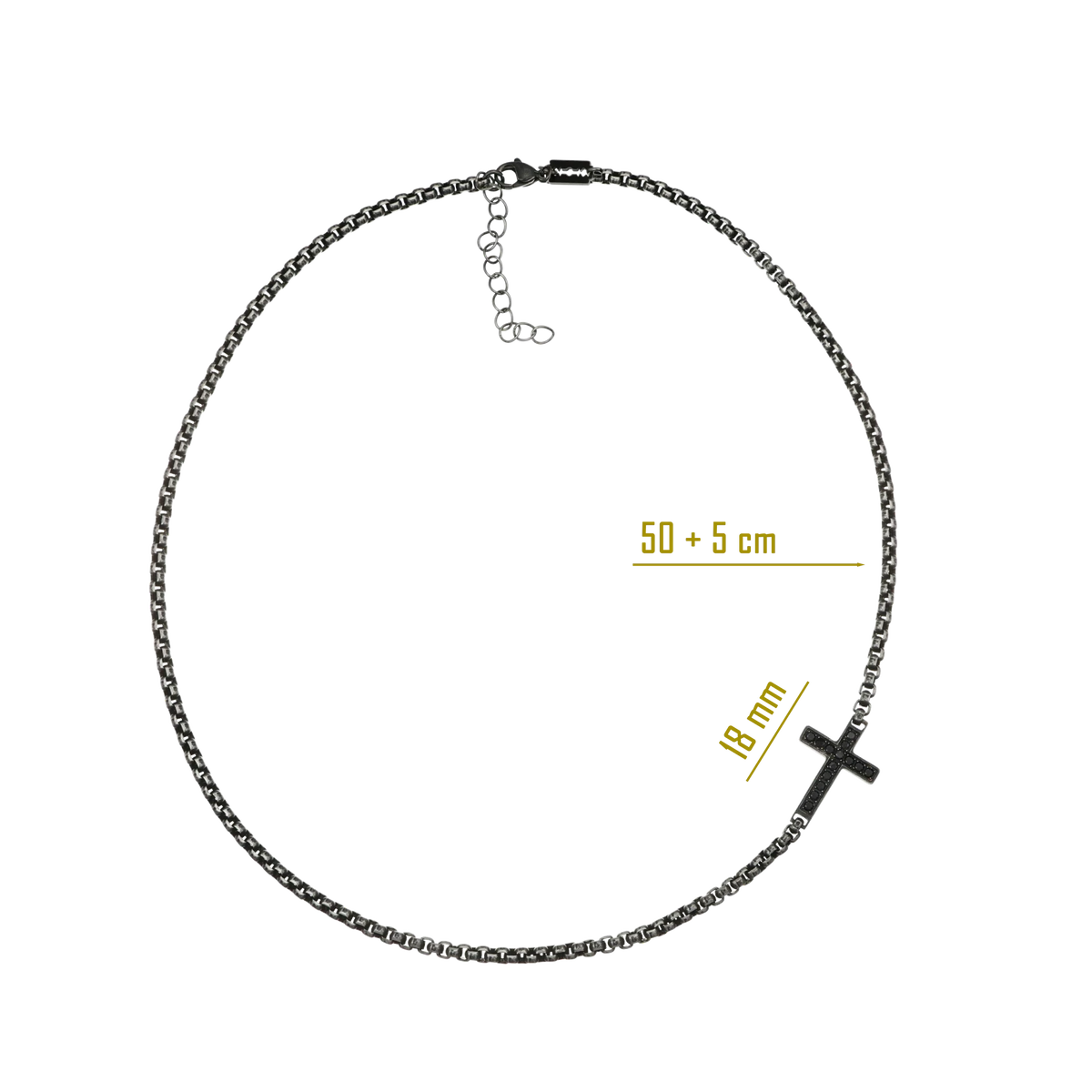 Bruttall TOWER Kreuz-Halskette in Antique Black mit funkelnden Swarovski Zirconia Steinen an einer Gliederkette
