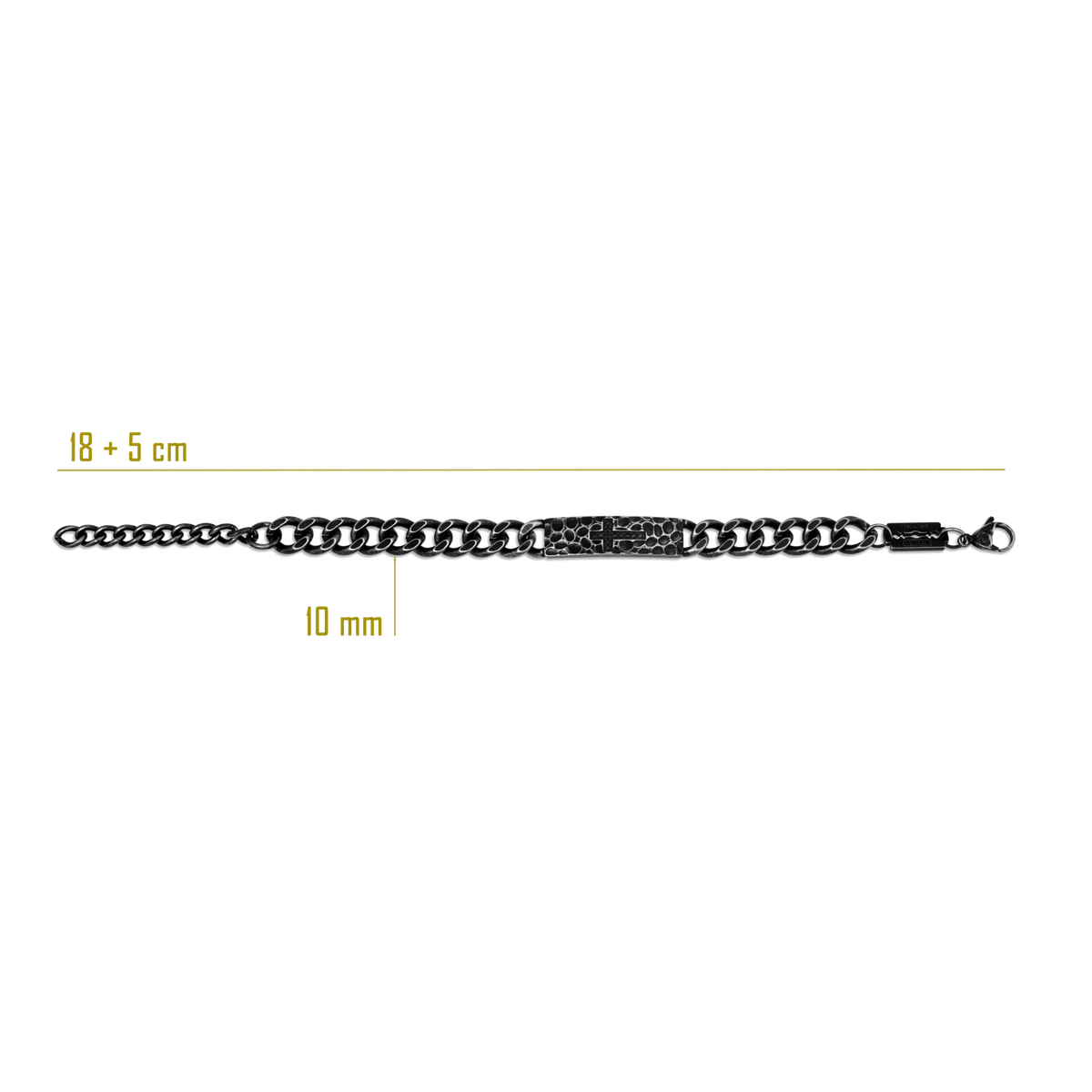 Bruttall RAW cross bracelet in antique plated metal with Swarovski Zirconia and a textured chain link design.
