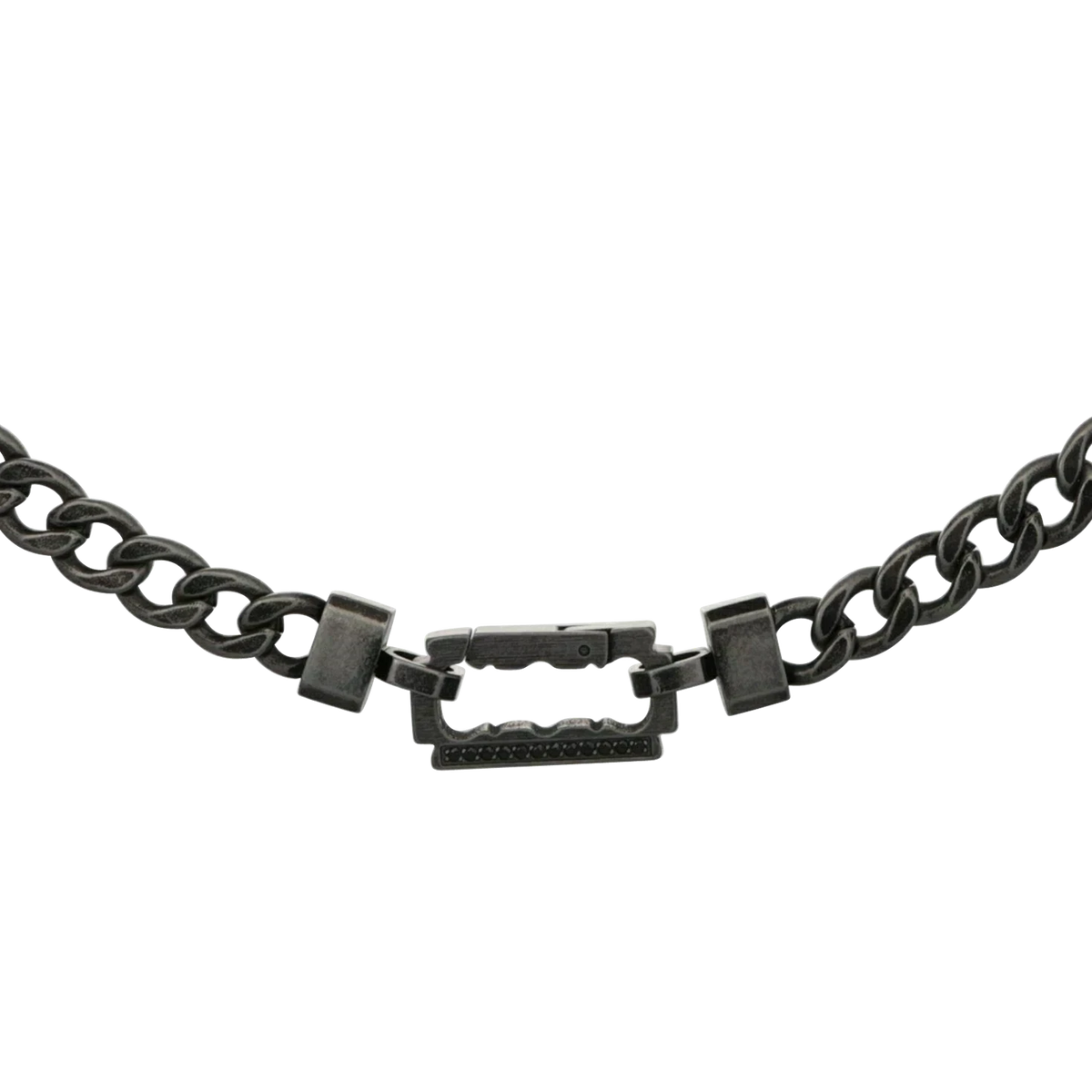Bruttall AXIS chain in antique black with a razor blade clasp featuring black Swarovski Zirconia accents.