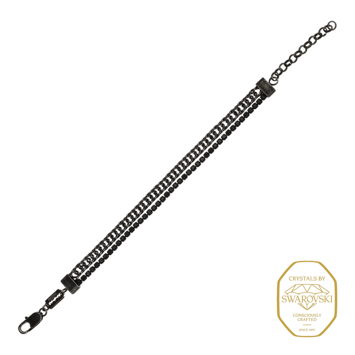 Bruttall GATE bracelet in antique black featuring parallel lines and Swarovski crystals with a lobster clasp