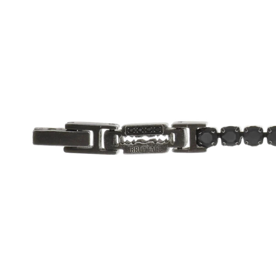 Bruttall gothic style bracelet in antique black featuring Swarovski crystals and a razor blade clasp detail.