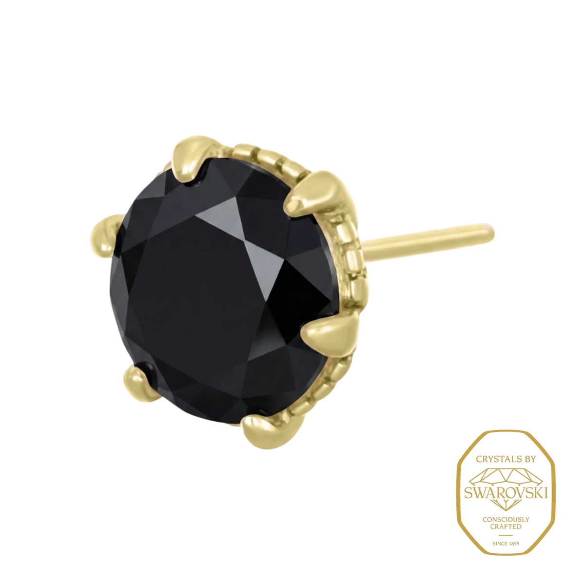 Bruttall gothic single pin earring in matte gold with a black round-cut Swarovski Zirconia stone