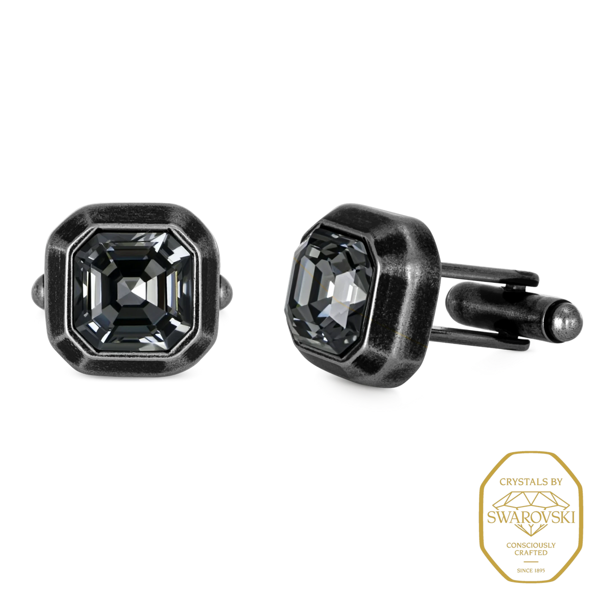 Bruttall OCTANT cuff links in antique black with square Swarovski crystals and geometric architectural design