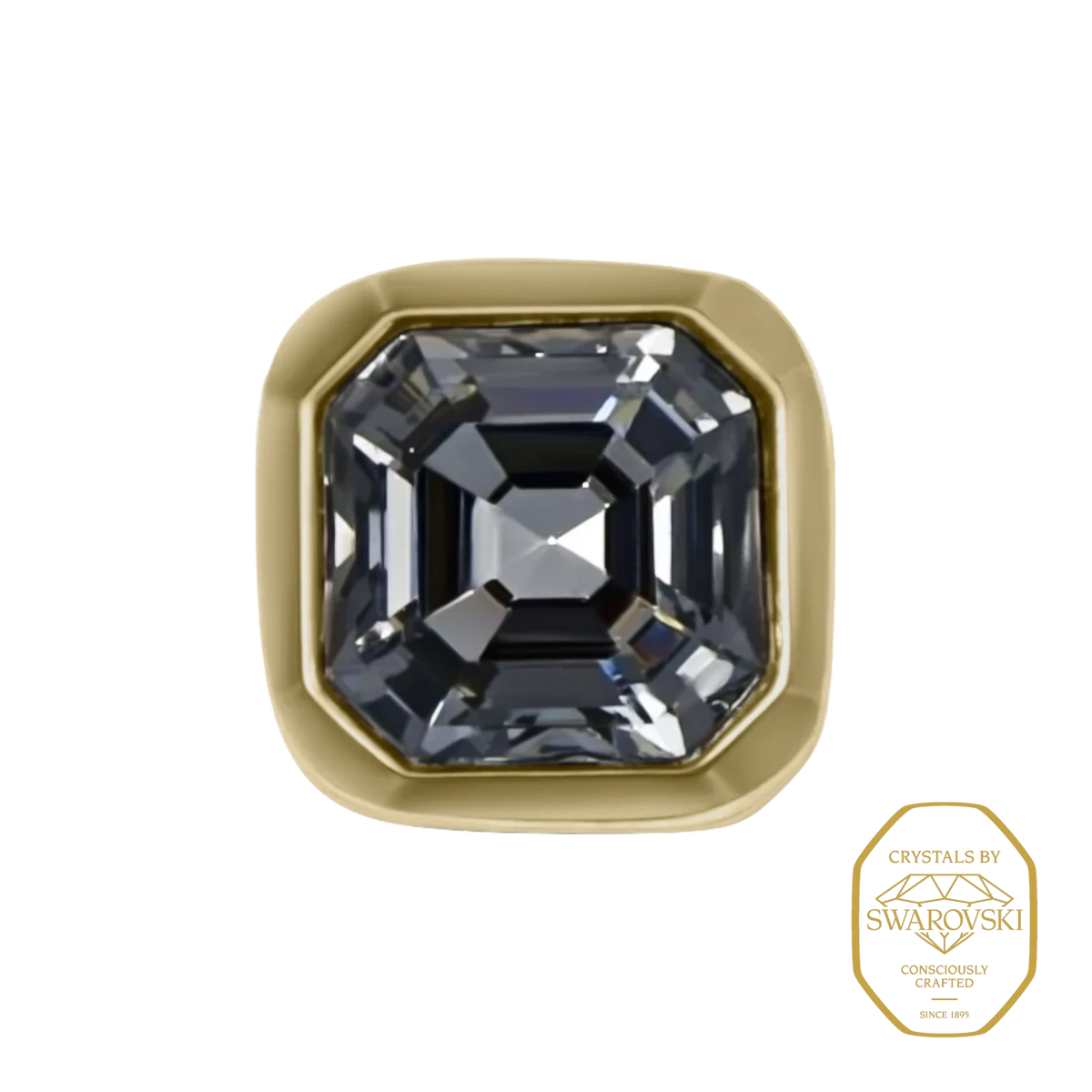 Bruttall OCTANT single stud earring in matte gold with a square-cut grey Swarovski crystal in a geometric setting.