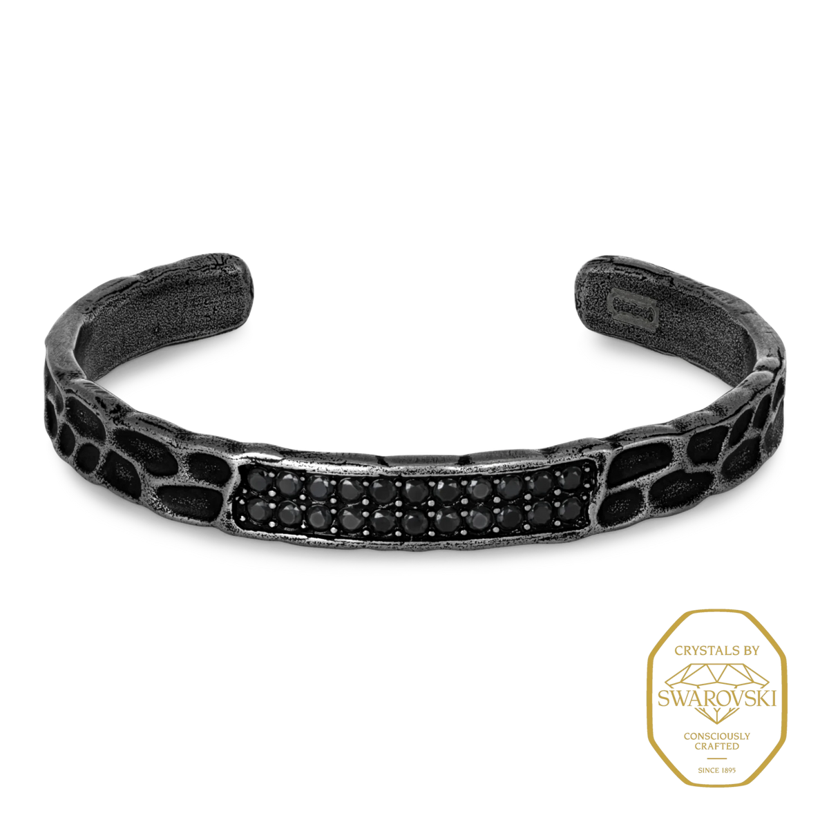 Bruttall RAW bangle in antique black with textured finish and embedded black Swarovski Zirconia stones.