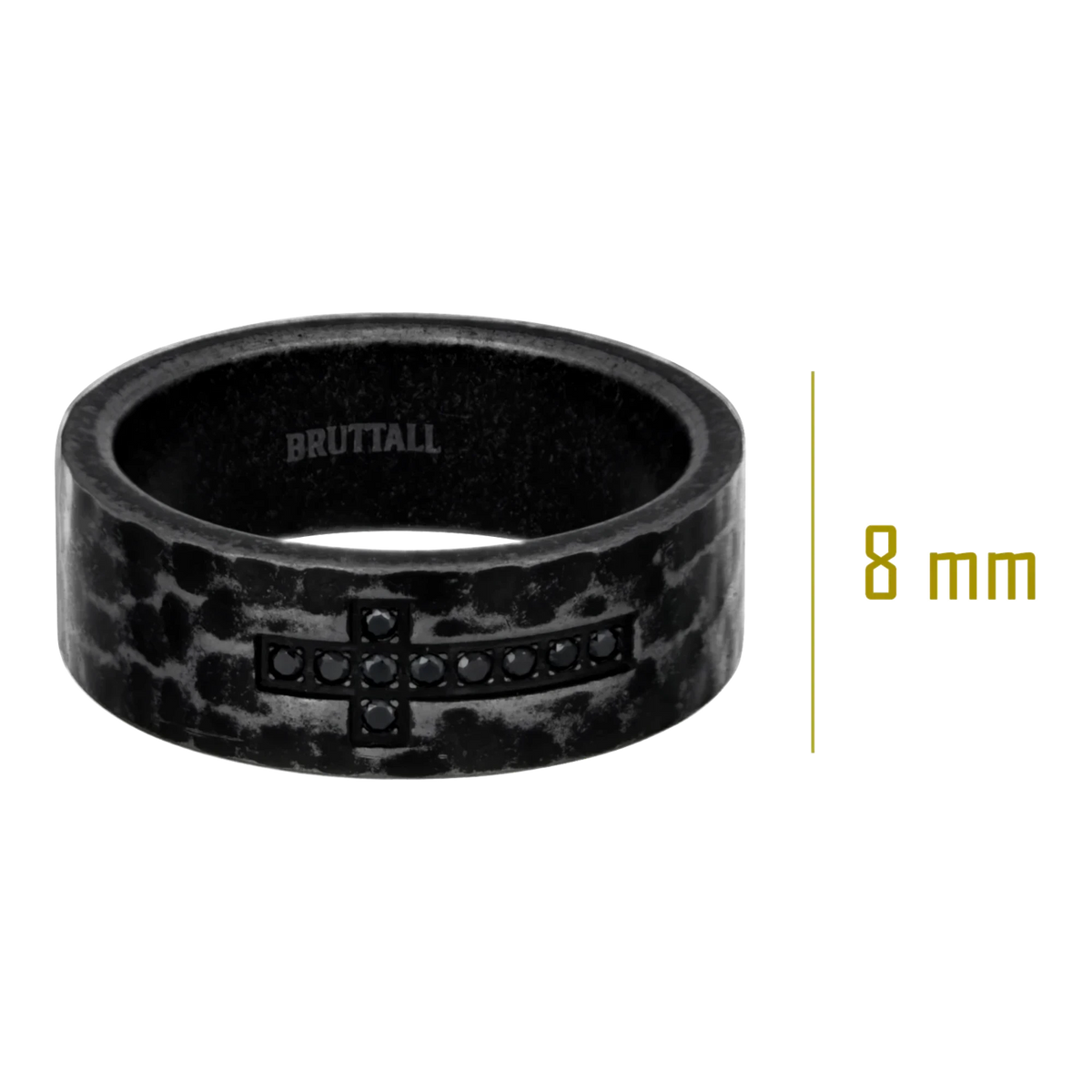Bruttall RAW cross ring in antique black with hammered texture and Swarovski Zirconia stones, 8mm width