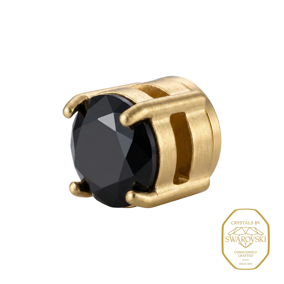 Bruttall RAZOR single magnetic earring in matte gold with a black Swarovski Zirconia stone in a blade-inspired setting