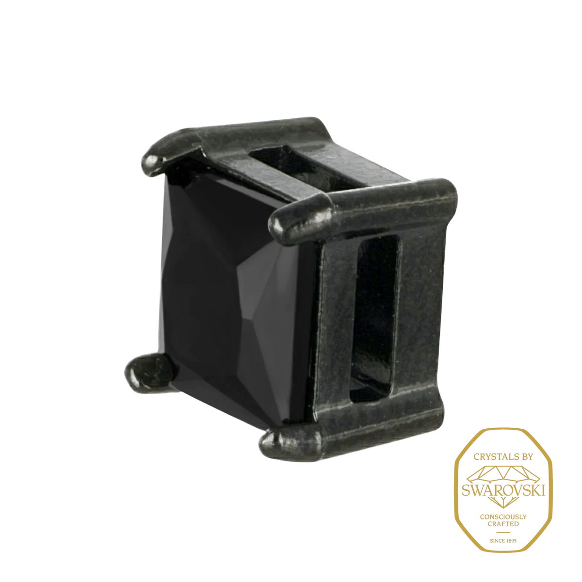 Bruttall square magnet earring featuring a black Swarovski Zirconia stone in an antique plated metal setting