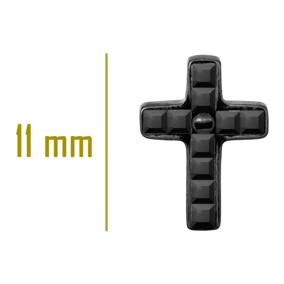 Bruttall TOWER cross single earring in antique plated finish with black Swarovski crystals, 11mm size.