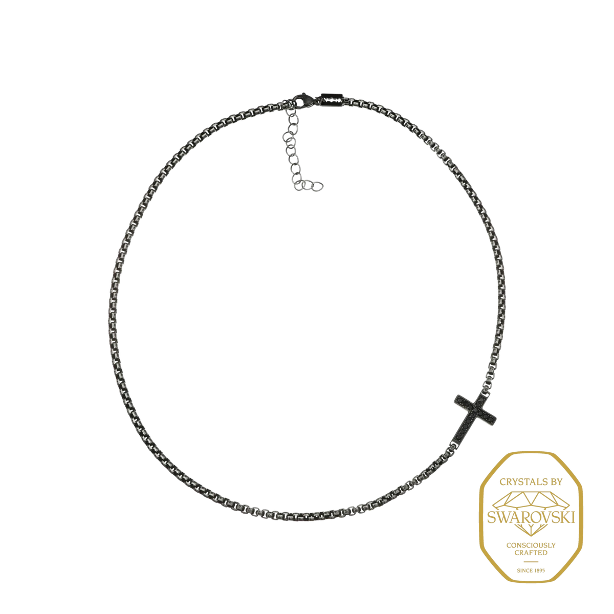 Bruttall TOWER Kreuz-Halskette in Antique Black mit funkelnden Swarovski Zirconia Steinen an einer Gliederkette